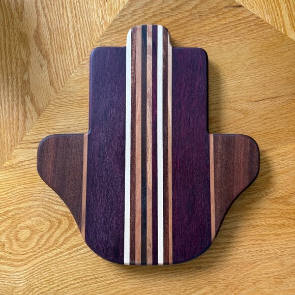 Hamsa Cutting Board Mixed Hardwoods Hand Crafted Reversible Bread Challah Board - Picture 1 of 6